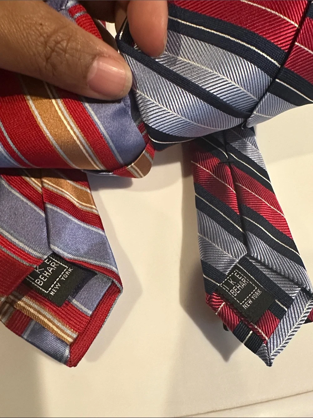 Ike Behar Red, Blue & Gold Striped Silk Ties - Pair
